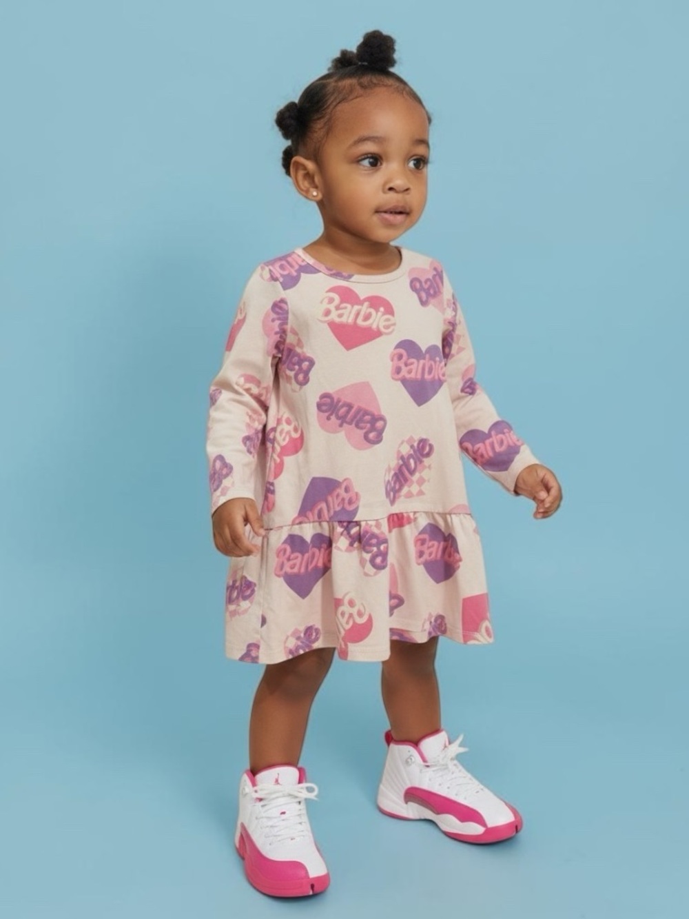 Barbie Long Sleeve Dress with Pink, Purple & Hot Pink Logo Hearts